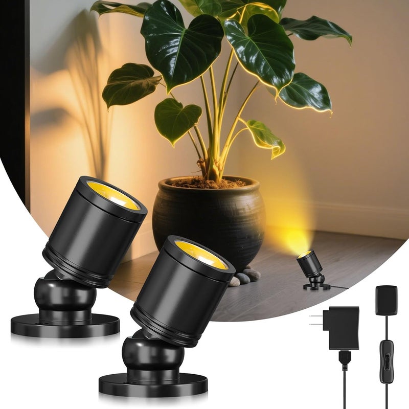 TobeBright Mini LED Spotlight Display Lights Plug in Indoor Small Spot Lights for Art Model Showcase, Wired Accent Uplights for Plant Picture (Warm White-2 Light 1 Plug) - Image 1